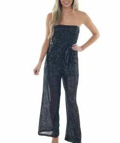 She + Sky Black Sequin Sleeveless Knit Jumpsuit