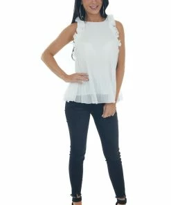 1 Funky White Pleated Blouse With Ruffle Straps 14 1 Funky White Pleated Blouse With Ruffle Straps