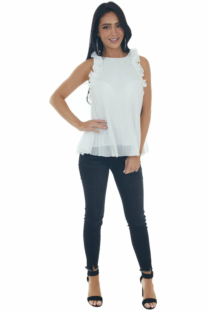 1 Funky White Pleated Blouse With Ruffle Straps 7 1 Funky White Pleated Blouse With Ruffle Straps