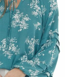 Ces Femme Pine Green Floral Print Bubble Sleeve Blouse 25 Ces Femme Pine Green Floral Print Bubble Sleeve Blouse