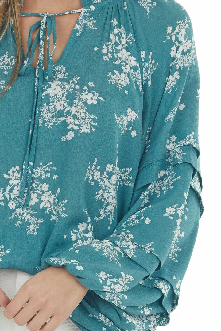 Ces Femme Pine Green Floral Print Bubble Sleeve Blouse 13 Ces Femme Pine Green Floral Print Bubble Sleeve Blouse