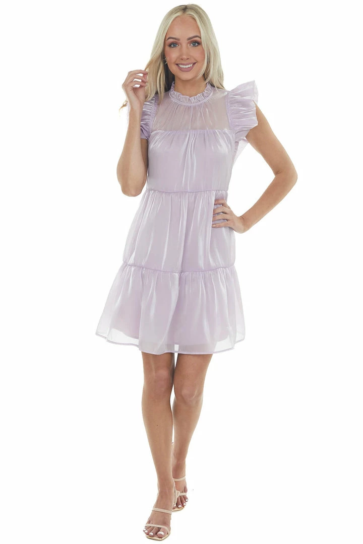 Entro Lilac Glossy Short Dress With Flutter Sleeves 12 Entro Lilac Glossy Short Dress With Flutter Sleeves