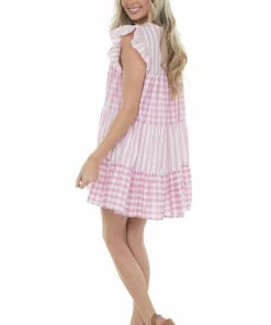 Entro Bubblegum And Ivory Gingham Woven Short Dress Dresses 15 Entro Bubblegum And Ivory Gingham Woven Short Dress Dresses