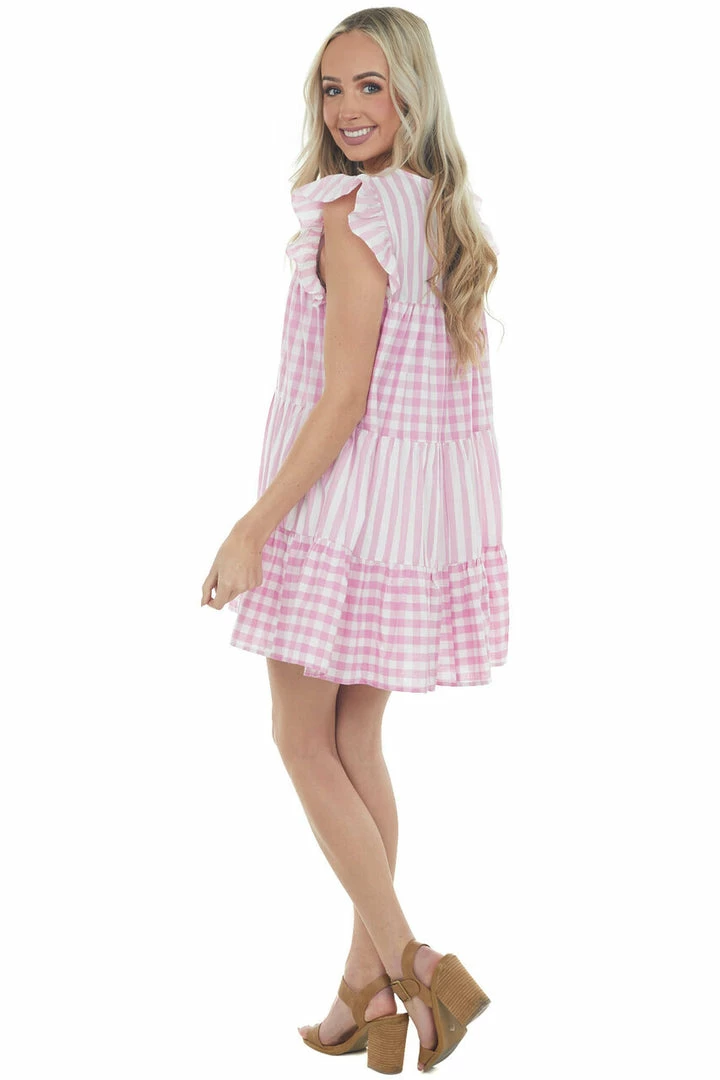 Entro Bubblegum And Ivory Gingham Woven Short Dress Dresses 8 Entro Bubblegum And Ivory Gingham Woven Short Dress Dresses