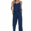 HEIMISH Deep Cobalt Sleeveless Overlaying Knit Jumpsuit With Pockets Dresses