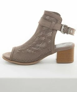 East Lion Corp. Taupe Stacked Heel Perforated Mule Booties Shoes