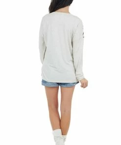 Vanilla Bay Oatmeal Chevron Colorblock Long Sleeve V Neckline Knit Top