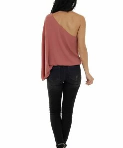 Main Strip Ginger One Shoulder Elastic Hem Flowy Blouse Tops