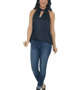 NAKED ZEBRA Black Abstract Print Satin Halter Neck Blouse