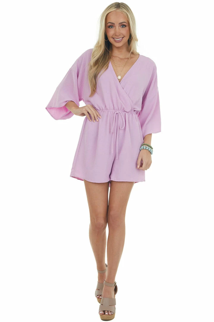 143 Story Orchid 3-4 Kimono Sleeve Romper With Elastic Waistline 6 143 Story Orchid 3-4 Kimono Sleeve Romper With Elastic Waistline