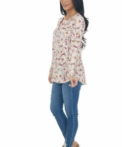 Staccato Blush Floral Print Notch Neck Ribbed Knit Top 31 Staccato Blush Floral Print Notch Neck Ribbed Knit Top