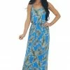 Lush Clothing Cobalt Blue Leaf Print Maxi Dress With Straps Dresses