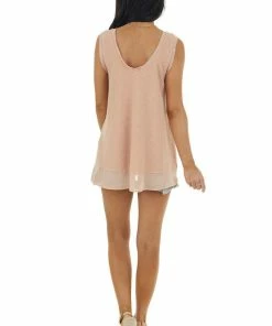 Doe & Rae Apricot Waffle Knit Tank With Sheer Detail 14 Doe & Rae Apricot Waffle Knit Tank With Sheer Detail