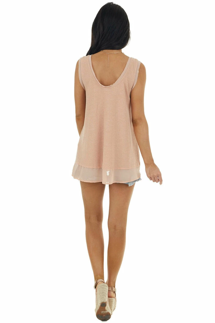 Doe & Rae Apricot Waffle Knit Tank With Sheer Detail 7 Doe & Rae Apricot Waffle Knit Tank With Sheer Detail