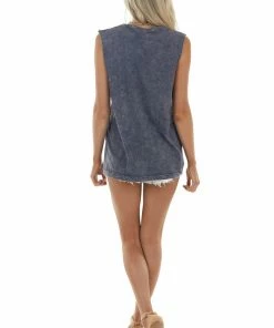 Trend Notes Black Mineral Wash Raw Muscle Knit Tee With Ribbed Neck