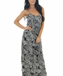 Lush Clothing Dresses Black And Ivory Leopard Print Sleeveless Blouson Maxi Dress