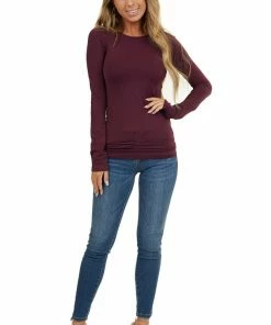 Nikibiki Eggplant Purple Seamless Long Sleeve Crew Neck Top