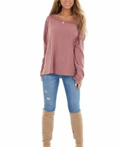 La Miel Mauve Cold Shoulder Long Sleeve Top With Raw Seam Detail Tops