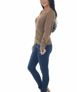 Lush Clothing Sepia Long Sleeve Lightweight Lurex Sweater Tops