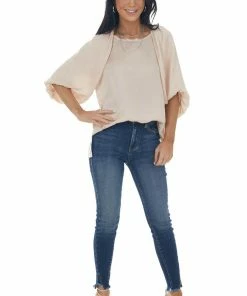 Umgee Tops Tea Rose Puff Sleeve Blouse With Side Slits
