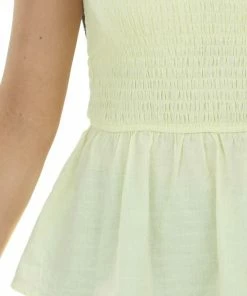 BiBi Lemon Smocked Woven Peplum Tank Top Tops 27 BiBi Lemon Smocked Woven Peplum Tank Top Tops