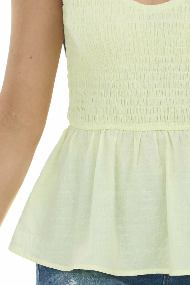 BiBi Lemon Smocked Woven Peplum Tank Top Tops 15 BiBi Lemon Smocked Woven Peplum Tank Top Tops
