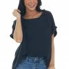 Umgee Tops Charcoal Mineral Washed Top With Chest Pocket