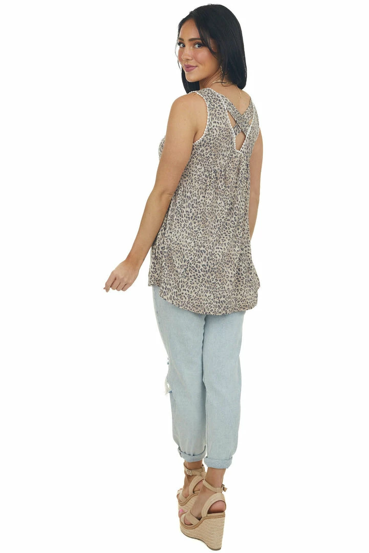 Hailey & Co Tops Latte Leopard Print Tank Top With Crochet Trim 6 Hailey & Co Tops Latte Leopard Print Tank Top With Crochet Trim
