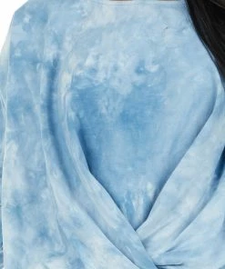 Umgee Powder Blue Tie Dye Long Sleeve Top With Elastic Hemline