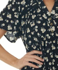 Umgee Black Ditsy Floral Tiered Babydoll Short Dress With Collar