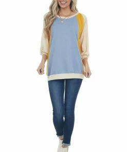 Fantastic Fawn Tops Cornflower Colorblock Raglan Sleeve Top