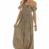 Vine & Love Latte Cheetah Print Off Shoulder Maxi Dress