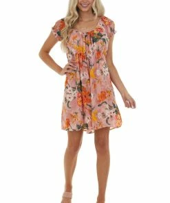 Umgee Dusty Blush Floral Print Woven Babydoll Dress Dresses 27 Umgee Dusty Blush Floral Print Woven Babydoll Dress Dresses