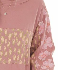 Easel Dusty Punch Multiprint Colorblock Knit Top