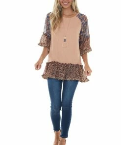 Umgee Tops Apricot Multiprint Colorblock Tunic Length Top 27 Umgee Tops Apricot Multiprint Colorblock Tunic Length Top