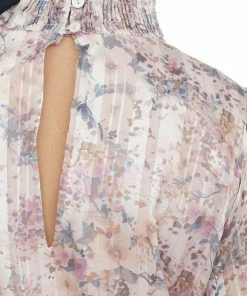 Peach Love Tea Rose Floral Print Mock Neck Satin Blouse Tops 36 Peach Love Tea Rose Floral Print Mock Neck Satin Blouse Tops