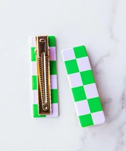Denim & Daisy Jade And Mauve Checkered Bar Hair Clips