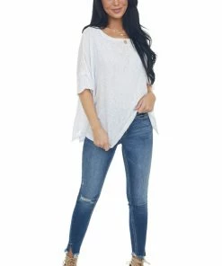 Charlotte Avery Tops Melange Off White Short Dolman Sleeve Knit Top