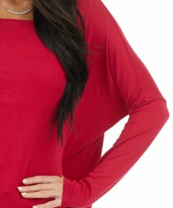 FSL APPAREL Ruby Long Sleeve Stretchy Knit Top With Boat Neckline Tops 30 FSL APPAREL Ruby Long Sleeve Stretchy Knit Top With Boat Neckline Tops