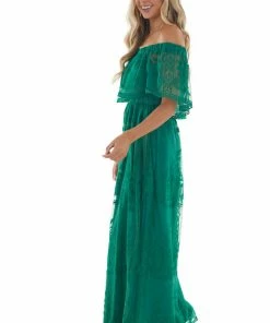 Dress Day Forest Off Shoulder Floral Lace Overlay Maxi Dress