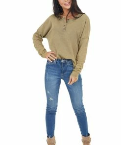 Umgee Pistachio Mineral Wash Long Sleeve Henley Top 31 Umgee Pistachio Mineral Wash Long Sleeve Henley Top
