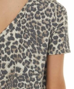 BiBi Oatmeal Leopard Print One Shoulder Knit Top Tops