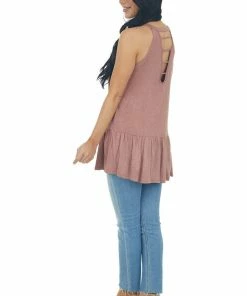 CY Fashion Tops Marsala Halter Neck Drop Waist Top With Ladder Back