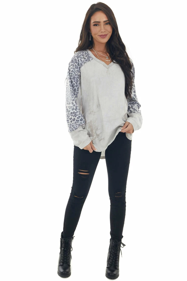 Easel Tops Grey Tie Dye And Animal Print Long Sleeve Top 6 Easel Tops Grey Tie Dye And Animal Print Long Sleeve Top