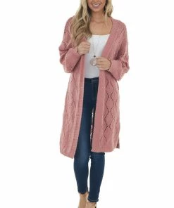 Davi & Dani Punch Pointelle Knit Bubble Sleeve Cardigan Cardigans