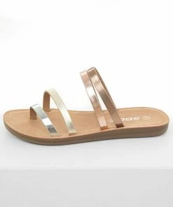 FORTUNE DYNAMIC Metallic Faux Leather Strappy Flat Sandals