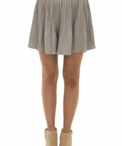 She + Sky Oatmeal Faux Suede Pleated Mini Skirt