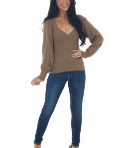 Lush Clothing Sepia Long Sleeve Lightweight Lurex Sweater Tops