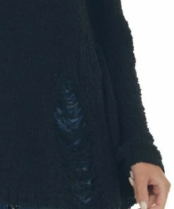 Davi & Dani Black Bubble Sleeve Sweater With Back Cut Outs Tops