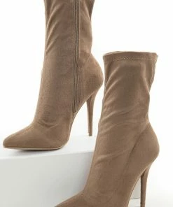 Legend Footwear Walnut Faux Suede Stiletto Heel Booties